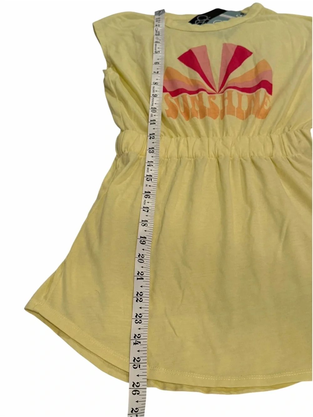 Chaser Girls Yellow Sunshine Retro Print Cinched Waist Dress Size 6 NWT